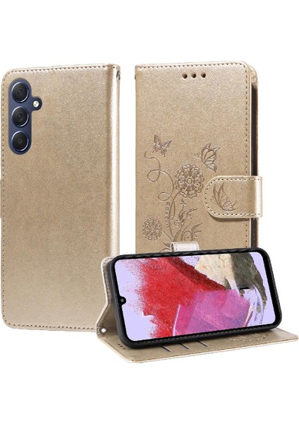 Samsung Galaxy M34 5g Deri Çiçek Kart Yuvaları Flip Case (Yurt Dışından)