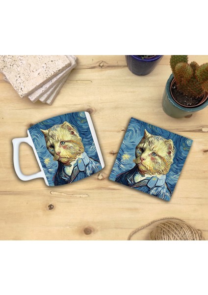 Kediler ve Sanat/van Gogh Yıldızlı Gece The Starry Night Set 10 - Yelken Fincan Kupa-Taş Bardak Altlığı 5 fiyatları