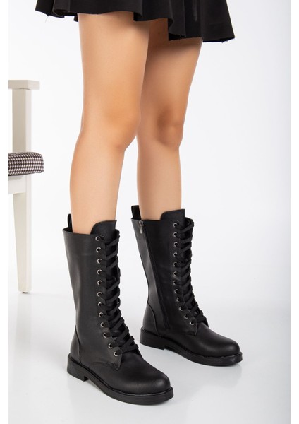 Pamira Bağcıklı Deri Çizme Siyah fiyatları