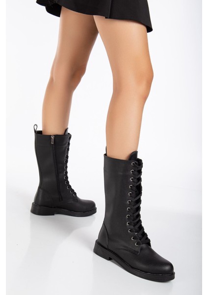 Pamira Bağcıklı Deri Çizme Siyah modelleri