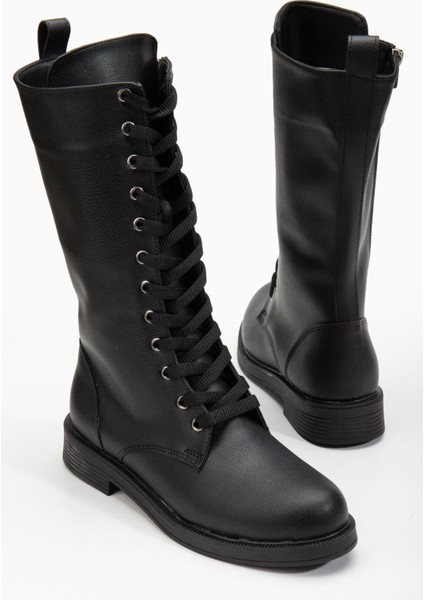 Pamira Bağcıklı Deri Çizme Siyah fırsatları