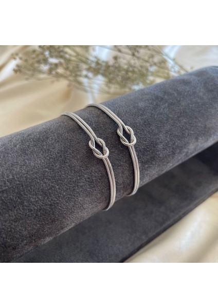 Düğüm Çift Bileklik - 925 Ayar Gümüş Bileklik