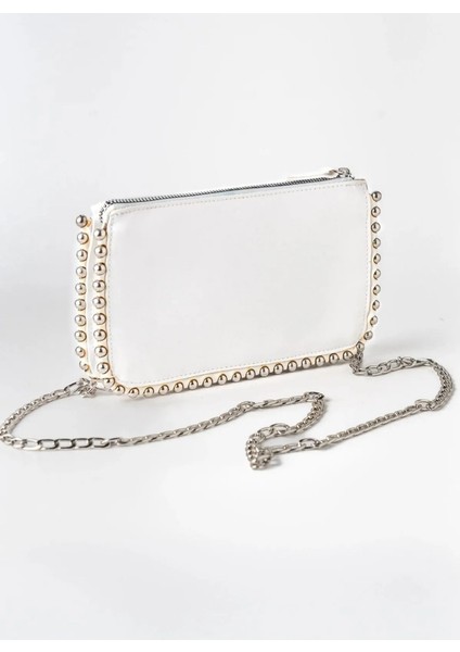 Zincir Kol Askılı Boncuk Detaylı Kadın El ve Omuz Çantası