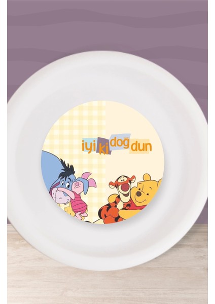 Winnie The Pooh Temalı Doğum Günü Seti Tabak Sticker (Etiket) 15'li