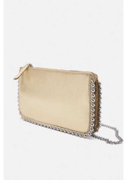 Zincir Kol Askılı Boncuk Detaylı Kadın El ve Omuz Çantası