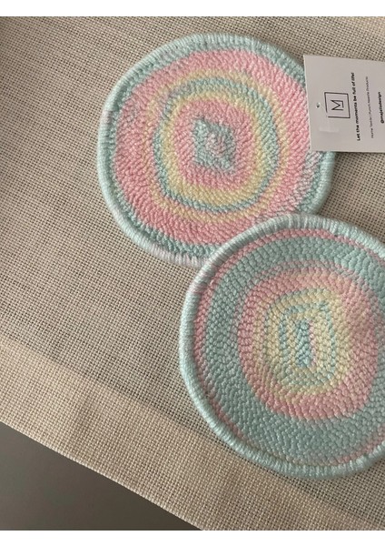 Punch Bardak Altlığı, Çift Taraflı, Twister Desenli Yuvarlak Formlu, Toz Pembe
