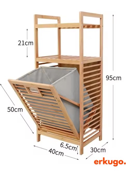 Bambu 2 Raflı Kirli Sepeti,  Çok Amaçlı Banyo Düzenleyici, Çamaşır Sepeti Organizer, Raf