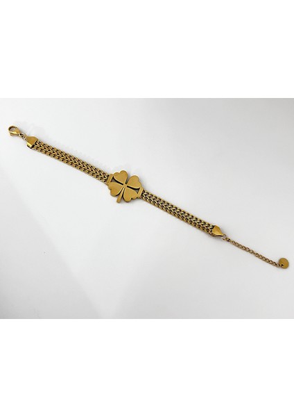 Örgü Zincir Yonca Çelik Bileklik Gold & Silver Design
