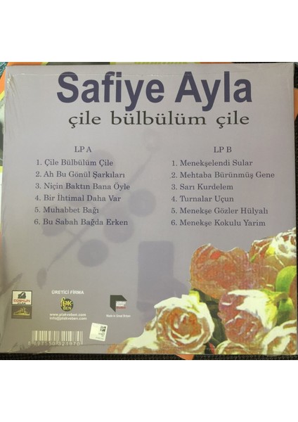 Safiye Ayla Çile Bülbülüm Çile Plak Albüm Cover Siyah 2. El Plak