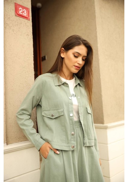Ham Kot Kumaş Etek Ceket Takım Mint Yeşil fiyatları