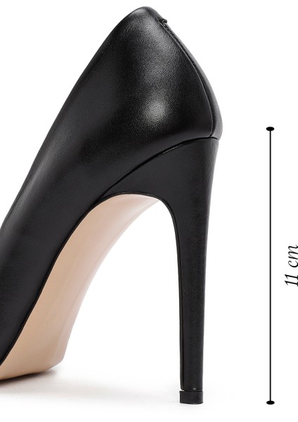 Kadın Siyah Yüksek Ince Topuklu Deri Stiletto 24WFD133818