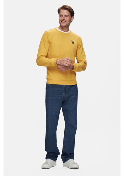 Valley Sarı Bisiklet Yaka Baskılı Standard Fit Erkek Sweatshirt fırsatları