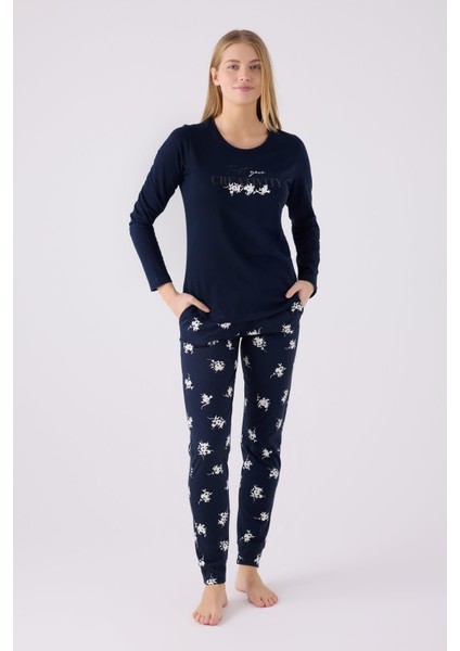 Kadın Lacivert %100 Pamuk Pijama Takım