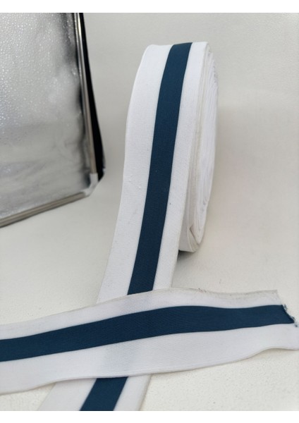 6 cm Raşel Şerit-5 Metre (Beyaz/petrol Mavi) fiyatları