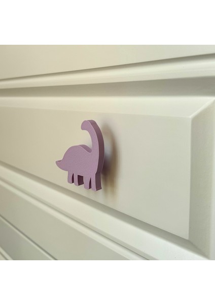 mor Dino 3 Dolap Kulpu -Çocuk Odası, Mutfak ve Banyo Için Modern, Sevimli ve Dayanıklı Mobilya Kulp