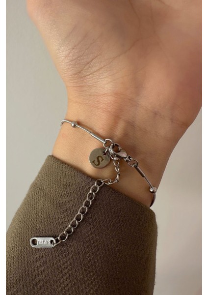 Çelik Top Zincirli Harfli Bileklik