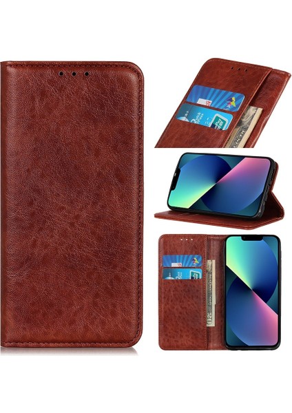 iPhone 14 Için Manyetik Crazy Horse Telefon Kılıfı (Yurt Dışından)