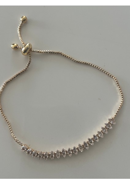Asansörlü Minimal Sade Taşlı Gold Bileklik