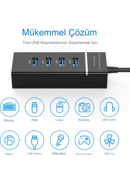 Portatif 4 Girişli Usb Çoğaltıcı Çoklayıcı Usb Hub 3,0 Laptop Desktop Kasa Notebook Uyumlu