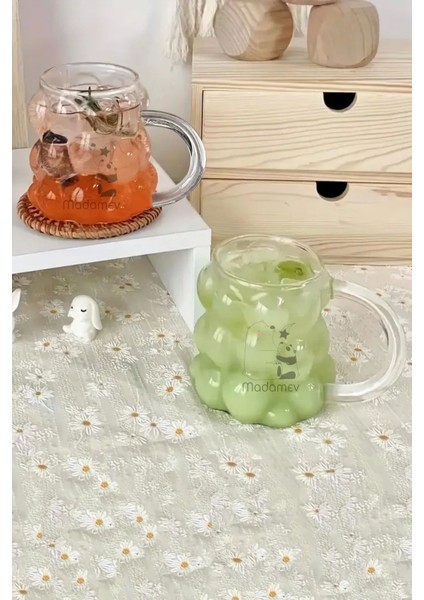 2'li Kulplu Üzüm Tanesi Boncuk Şekilli Borosilikat Bardak 350 ml Isıya Dayanıklı Kahve Sunum Bardağı