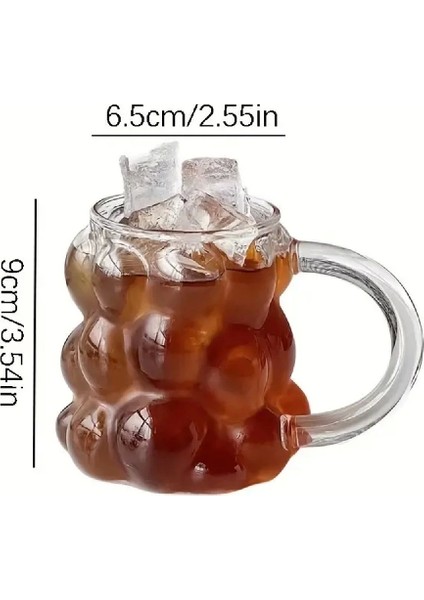 2'li Kulplu Üzüm Tanesi Boncuk Şekilli Borosilikat Bardak 350 ml Isıya Dayanıklı Kahve Sunum Bardağı