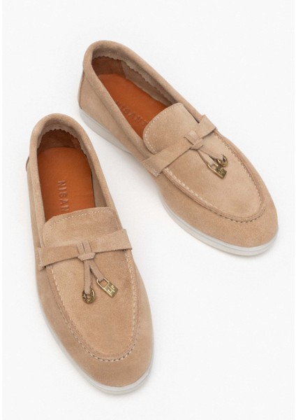 Warner Nude Hakiki Deri Fiyonk Detaylı Düz Taban Kadın Babet