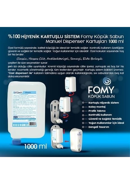 Classic Ferahlatıcı Derinlemesine Temizlik Kremsi Cilt Temizleme Köpüğü 9X1000 ml + Dispenser