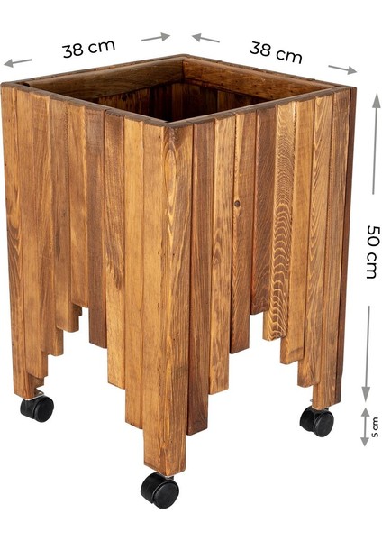 Dekoratif Ahşap Saksılık Çiçeklik Ahşap Saksı Altlığı 38 x 38 x 50 cm Tekerlekli Saksı Sehpası
