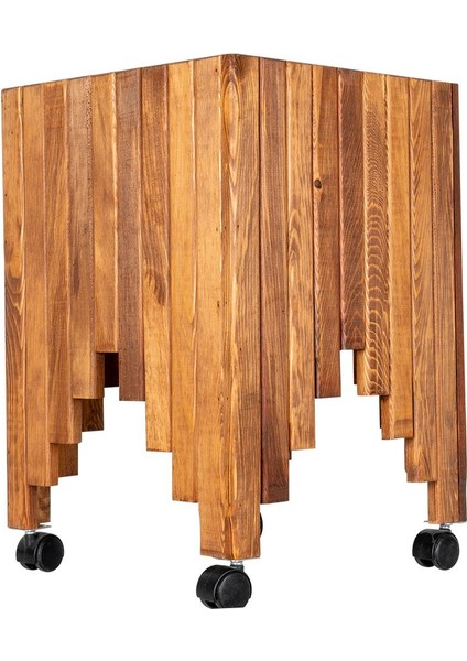 Dekoratif Ahşap Saksılık Çiçeklik Ahşap Saksı Altlığı 38 x 38 x 50 cm Tekerlekli Saksı Sehpası