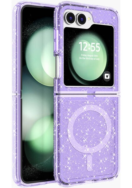 Samsung Galaxy Z Flip 6 Kılıf Şeffaf Renkli Simli Parlak Allstar Silikon