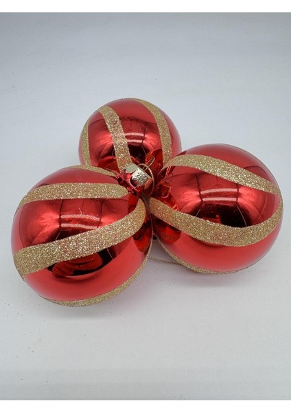 Yılbaşı Çam Ağacı Süsü Parlak Özel Altın Çizgili Holiday Cici Top 8cm 3'lü