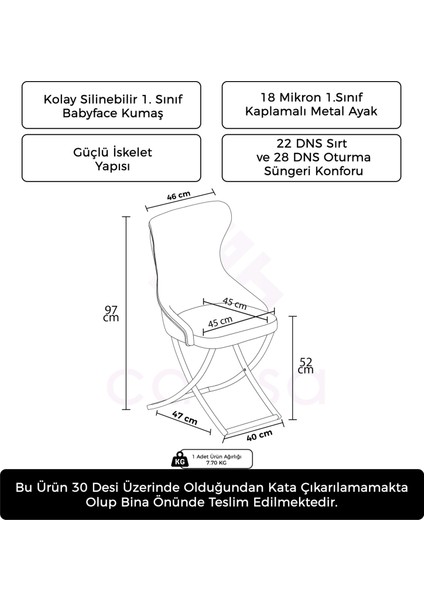 Wuma Serisi 4 Adet Mutfak Sandalyesi Krom Kaplama Metal Ayak Babyface Kumaş