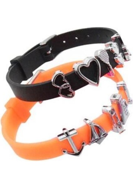 Pembe 5'li Silikon Bileklik, Ayarlanabilir, Charm Takılabilir, 08 mm Renkli Set modelleri