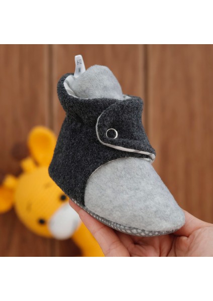 Polar Bebek Pandufu, Kaydırmaz Taban, Organik Pamuk Astarlı, İlk Adım Ev Patiği, Gri Antrasit fırsatları