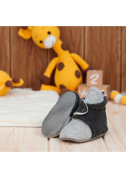 Polar Bebek Pandufu, Kaydırmaz Taban, Organik Pamuk Astarlı, İlk Adım Ev Patiği, Gri Antrasit