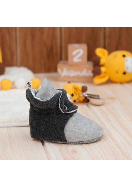 Polar Bebek Pandufu, Kaydırmaz Taban, Organik Pamuk Astarlı, İlk Adım Ev Patiği, Gri Antrasit