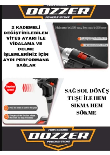 Vidalama Matkap Şarjlı Matkap Alman Hard-X Darbeli 256 Vf 20AH Çelik Şanzuman Bakır Sargılı 2 Akülü