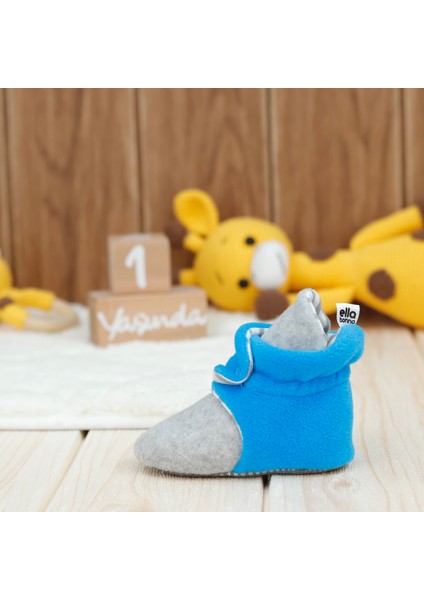 Polar Bebek Pandufu, Kaydırmaz Taban, Organik Pamuk Astarlı, İlk Adım Ev Patiği, Gri Mavi