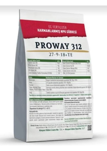 Proway 312 (27-9-18-+Te) Npk Gübresi 1 kg