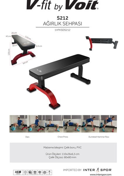 V-Fit By Voit S212 Flat Bench Düz Sehpa Ağırlık Sehpası Kalın Profil - Ev Tipi/yarı Profesyonel