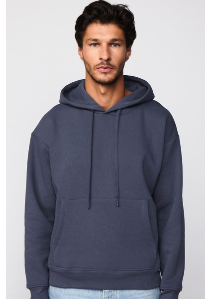 Unisex Oversize Geniş Kesim Pamuklu Yumuşak Dokulu İçi Polarlı Basic Gri Kapüşonlu Sweatshirt fiyatları