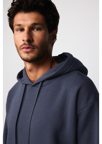 Unisex Oversize Geniş Kesim Pamuklu Yumuşak Dokulu İçi Polarlı Basic Gri Kapüşonlu Sweatshirt modelleri