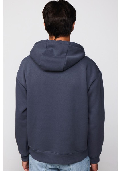 Unisex Oversize Geniş Kesim Pamuklu Yumuşak Dokulu İçi Polarlı Basic Gri Kapüşonlu Sweatshirt indirimleri