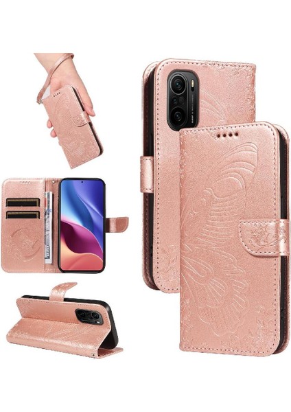 Xiaomi Poco F3 Kabartmalı Kelebek Ayrılabilir El Kayışı ile Flip Case (Yurt Dışından)