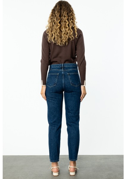 Kadın Mom Jeans Yüksek Bel Pantolon 4125 Indigo fırsatları