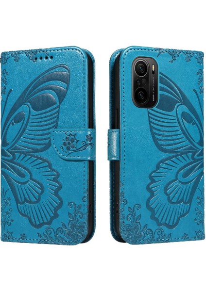 Xiaomi Poco F3 Kabartmalı Kelebek Ayrılabilir El Kayışı ile Flip Case (Yurt Dışından)