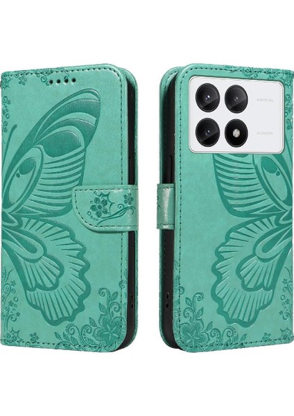 Xiaomi Poco X6 Pro Için Flip Case Kredi Kartı Yuvası ile Kabartmalı Kelebek (Yurt Dışından)