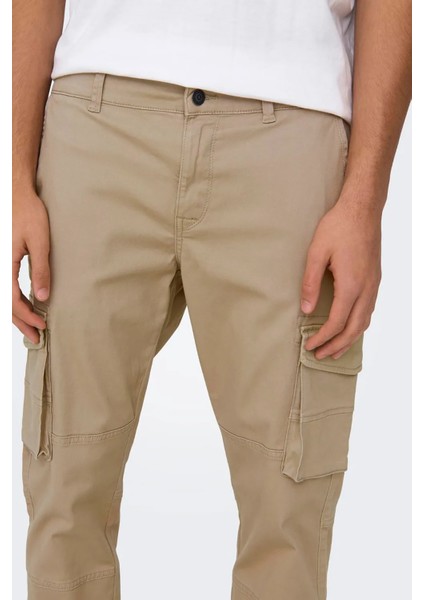 Erkek Onscarter Paçaları Lastikli Pamuklu Kargo Pantolon 22028434 Camel modelleri
