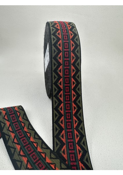 5 cm Kilim Desenli Lastik-5 Metre (Yeşil/turuncu)