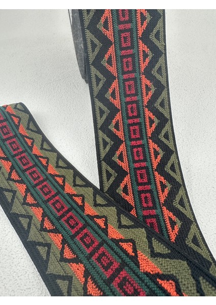 5 cm Kilim Desenli Lastik-5 Metre (Yeşil/turuncu)